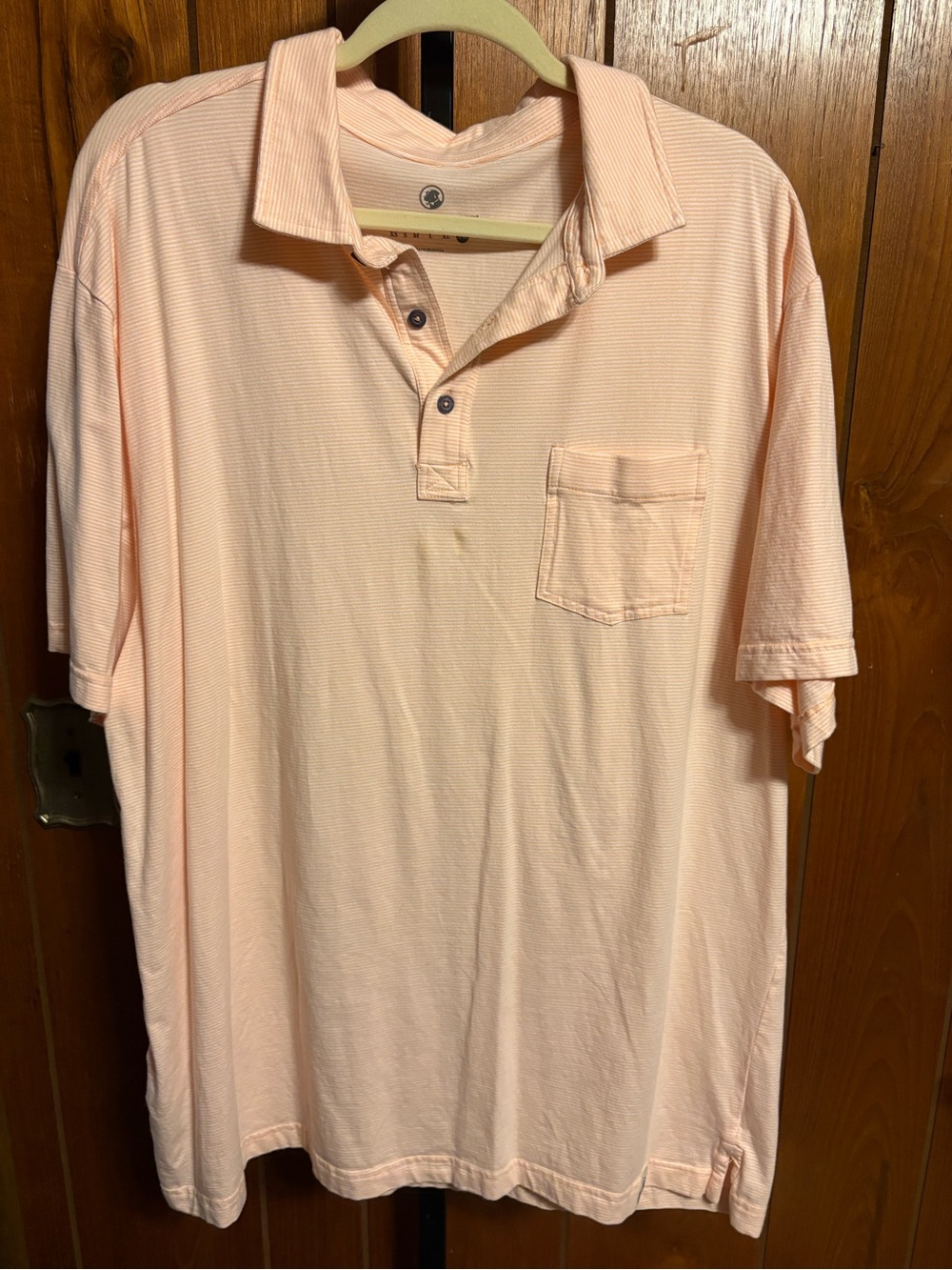 Southern Proper Polo Men’s 2XL Peach/White Striped SS Cotton Button Pocket